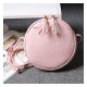 Woman girl round leather handbag shoulder messenger bag pink